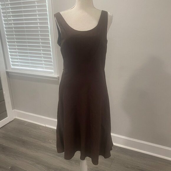 Chocolate Brown Fit & Flare Linen Dress - Picture 3 of 13